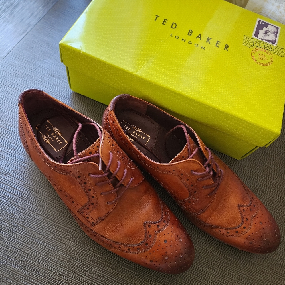 Ted Baker Mens Tan Brown Leather Derby Baroque Dress Shoes With Box